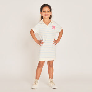 Φόρεμα polo με φουσκωτό γιακά και ρίγες για κορίτσι 