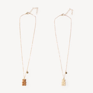 Lot de 2 colliers fille pendentif ourson et boîte 