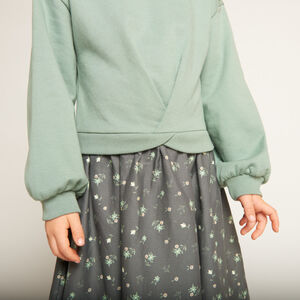 Δίχρωμο φόρεμα effet 2-σε-1 molleton και jersey για κορίτσι με φαντεζί σχέδιο 