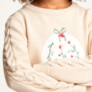 Robe fille en tricot manches longues motif boule de Noël 