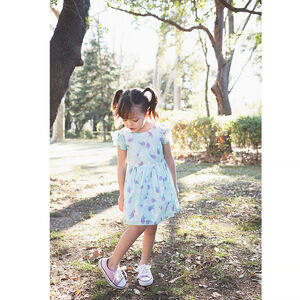 Robe manches courtes volantées en voile de viscose pour fille Main Robe manches courtes volantées en voile de viscose pour fille