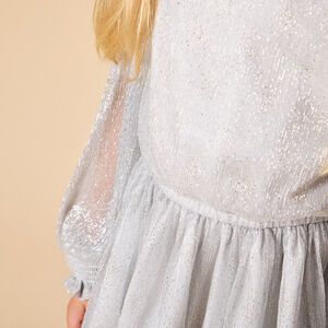 Γιορτινό φόρεμα ασημί με μακριά φουσκωτά μανίκια για κορίτσι 