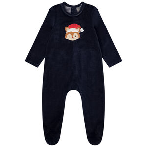 Ολόσωμο φορμάκι βελουτέ με κέντημα σκίουρου για bebe αγόρι 