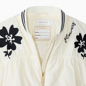 Μπουφάν bombers από υφασμάτινο με τσαλακωτό εφέ και λουλούδια για κορίτσι 