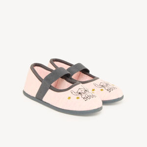 Βρεφικά παπουτσάκια μπαλαρίνας από jersey ροζ chiné με λάστιχο και σχέδιο Stitch Disney για κορίτσι 