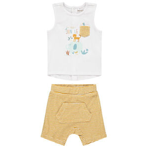Σετ με αμάνικο μπλουζάκι με σχέδιο jungle και βερμούδα πετσετέ ριγέ 
