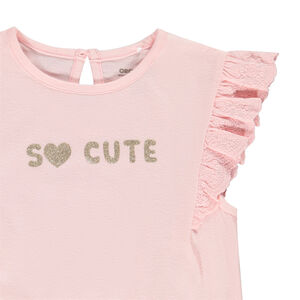 T-shirt κοντομάνικο με βολάν από jersey και glitter σχέδιο για κορίτσι. 