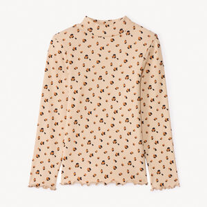 Sous-pull côtelé imprimé léopard pour fille 