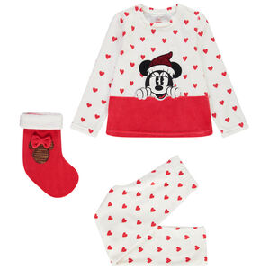 Pyjama 2 pièces en velours imprimé coeurs + chaussette de Noël Minnie Disney pour fille Main Pyjama 2 pièces en velours imprimé coeurs + chaussette de Noël Minnie Disney pour fille