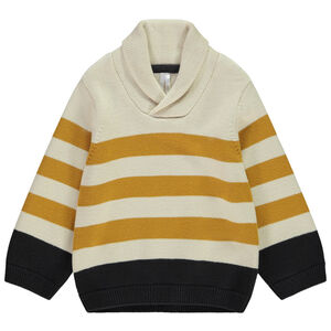 Πουλόβερ μακρυμάνικο πλεκτό με ρίγες και σταυρωτό γιακά για αγόρι 