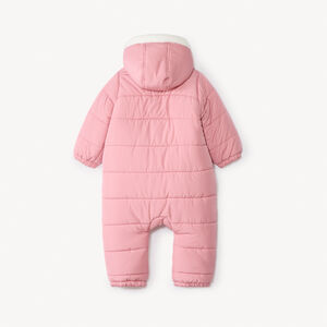 Combi pilote με επένδυση από πάνινο ύφασμα σε μονόχρωμο ροζ για bebe κορίτσι με διαφορετικά φινιρίσματα ανάλογα με την ηλικία 