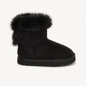 Μποτάκια σουέντ με ψεύτικη γούνα και φιόγκο για κορίτσι 