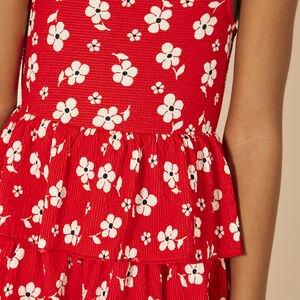 Αμάνικο φόρεμα με σχέδιο και βολάν με χιαστί πλάτη για κορίτσι 