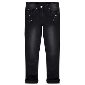 Jean slim effet used à strass pour fille Main Jean slim effet used à strass pour fille
