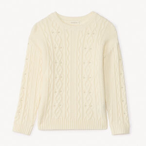 Πουλόβερ oversized πλεκτό με πέρλες για κορίτσι 