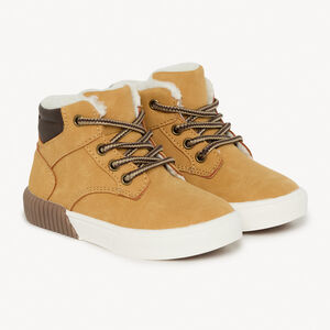 Μποτάκι καφέ με κορδόνια και φερμουάρ για μωρό αγόρι 