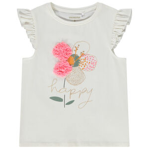 T-shirt manches courtes volantées motif fantaisie pour fille 