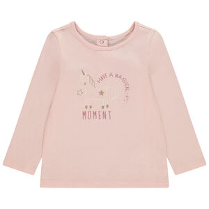 T-shirt μακρυμάνικο με φαντεζί σχέδιο και γκλίτερ για μωρό κορίτσι 