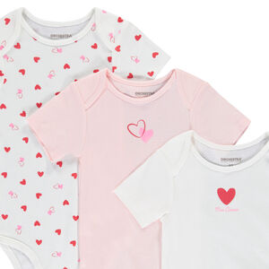 Σετ από 3 κοντομάνικα φορμάκια με φαντεζί σχέδιο καρδιές για κορίτσι 
