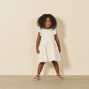 Φόρεμα κοντομάνικο με βολάν και floral σχέδιο για bebe κορίτσι 