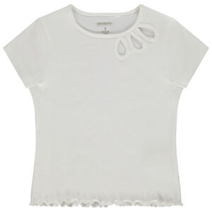 Κοντομάνικο μπλουζάκι côtelé και ajouré για κορίτσι 