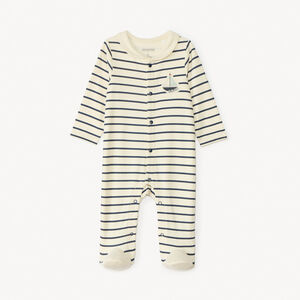 Πιτζάμα ριγέ με μαρινέ κολάρο για αγόρι μωρού 