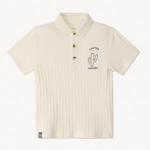 Πολό κοντομάνικο από πλεκτό ύφασμα ριπ με κέντημα κάκτου για αγόρι 