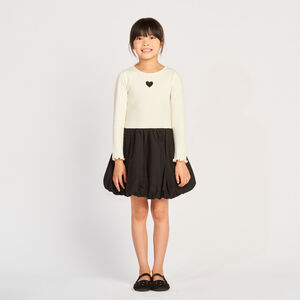 Robe manches longues bi-matière effet boule pour fille 