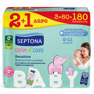 Septona Calm N' Care Sensitive Μωρομάντηλα (3x60τμχ) 180τμχ  Main Septona Calm N' Care Sensitive Μωρομάντηλα (3x60τμχ) 180τμχ