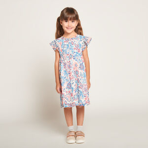 Φόρεμα κοντομάνικο με βολάν και φαντεζί τύπωμα για κορίτσι 