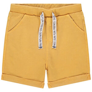 Βερμούδα από φούτερ μονόχρωμη με εκτυπωμένα κορδόνια για bebe αγόρι 