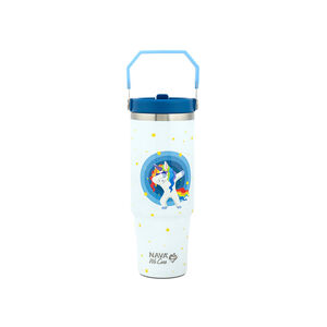 Θερμός tumbler ανοξείδωτο με καλαμάκι "We Care" White Unicorn 900ml 