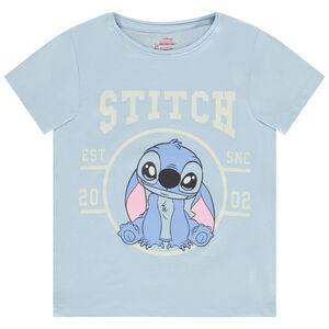 Κοντομάνικο μπλουζάκι με glitter σχέδιο Stitch Disney για κορίτσι 