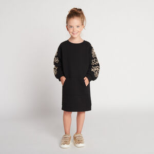 Robe en molleton uni avec manches brodées pour fille 