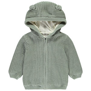 Gilet uni en tricot avec capuche ludique pour bébé garçon  
