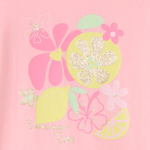 T-shirt με κοντά μανίκια με φαντεζί σχέδιο και glitter για κορίτσι 