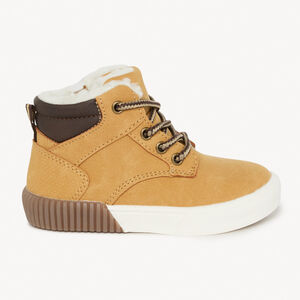 Μποτάκι καφέ με κορδόνια και φερμουάρ για μωρό αγόρι 