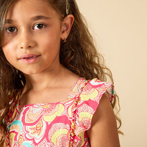 Φόρεμα με τιράντες και βολάν και ραφή smocked με λουλουδάτο σχέδιο για κορίτσι 