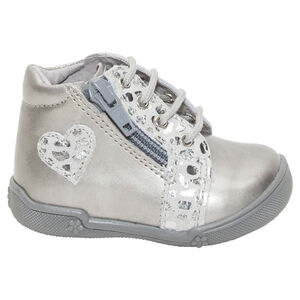 Μποτάκι ασημί δερμάτινα με φερμουάρ και κορδόνια 