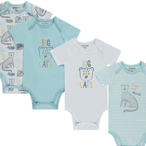 "Σετ από 7 κοντομάνικα κορμάκια με σχέδια αιλουροειδών για αγόρι μωρού με διαφορετικές ανοιγμένες ανάλογα με την ηλικία" 