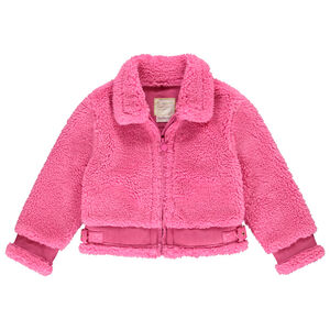 Veste en fausse fourrure unie avec détails en suédine pour fille Main Veste en fausse fourrure unie avec détails en suédine pour fille