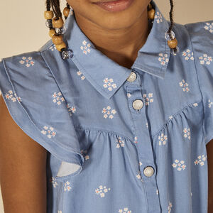 Φόρεμα κοντομάνικο με βολάν και σχέδιο λουλούδια για κορίτσι 