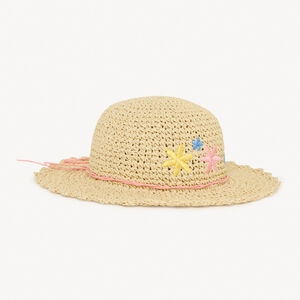 Κωνικά καπέλο από ψάθα με κεντημένα λουλούδια για κορίτσι 