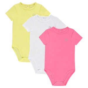 Σετ με 3 μονόχρωμα κοντομάνικα φορμάκια από ζέρσεϊ με τυπωμένο λογότυπο 