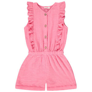 Κοντό φορμάκι με βολάν από διπλή γάζα μονόχρωμο για κορίτσι 