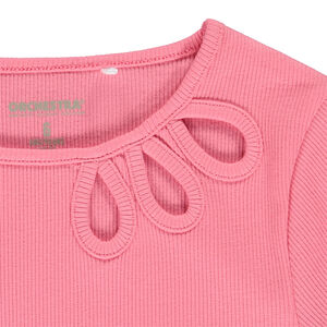 Κοντομάνικο μπλουζάκι côtelé και ajouré για κορίτσι 