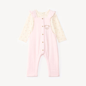 Ensemble salopette et t-shirt manches longues motifs ourson pour bébé fille 