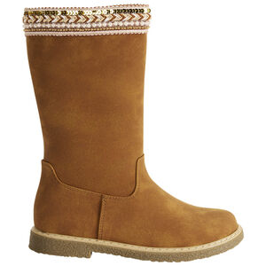 Μπότες καφέ με φερμουάρ και υφασμάτινη ταινία με χάντρες και παγιέτες για κορίτσι 