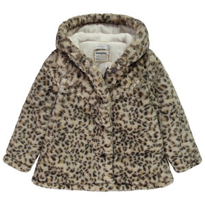 Παλτό από συνθετική γούνα λεοπάρ με επένδυση από sherpa και κουκούλα για κορίτσι 