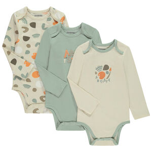 Lot de 3 bodies manches longues motif arty pour bébé garçon avec ouvertures différentes selon l'âge 